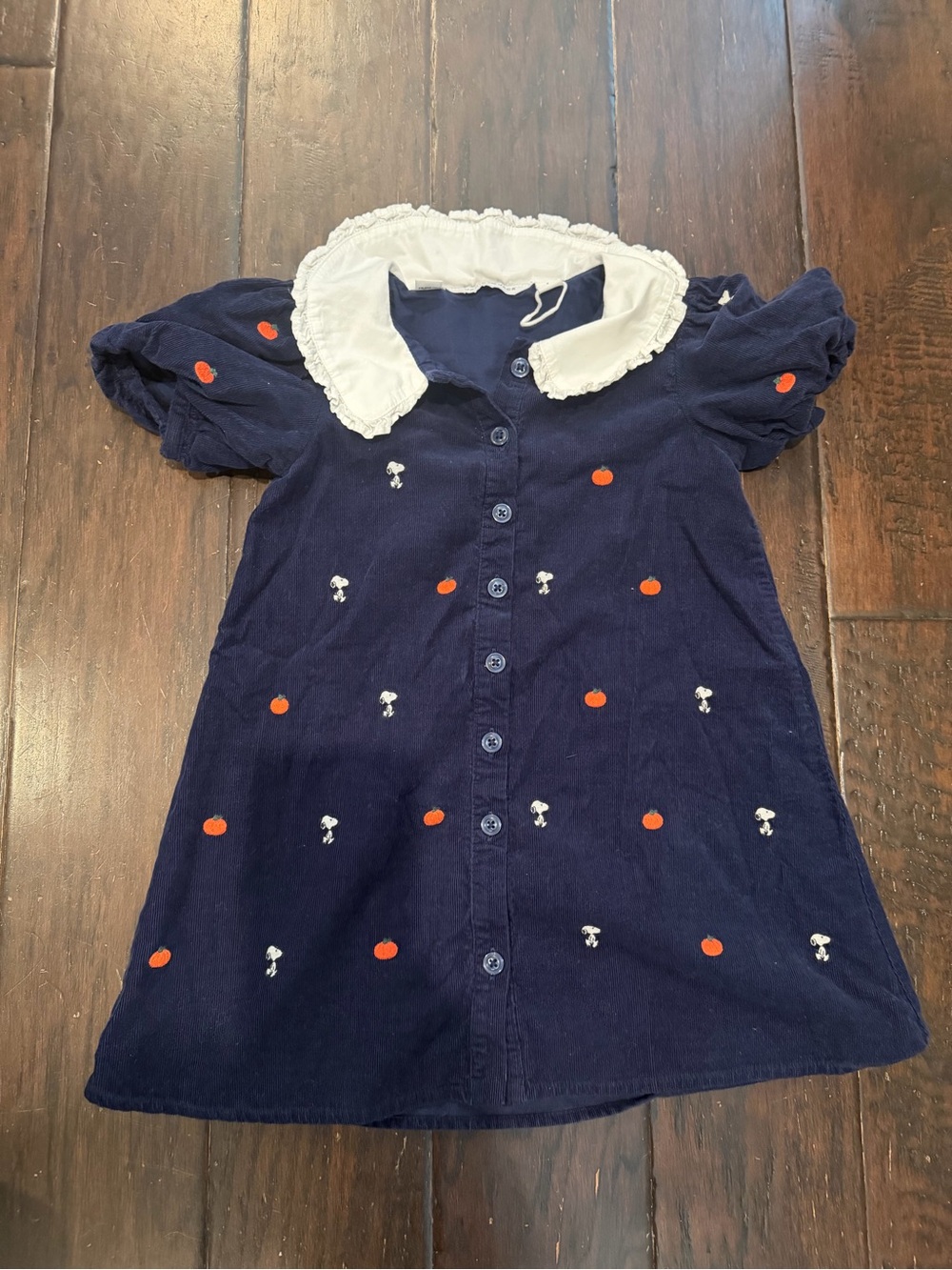 Janie and Jack Snoopy Pumpkin Dress Girls Size 4 Navy Corduroy Peanuts Fall Hall